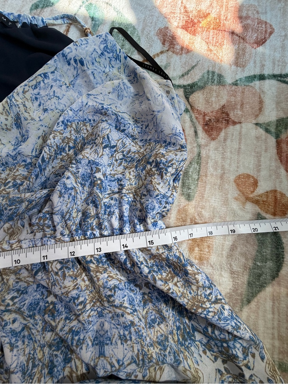 Ivanka Trump Blue Patterned Maxi Dress with Drawstring Waist Gold Accents - Picture 13 of 13